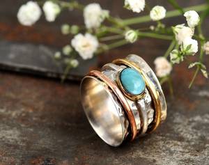 Wholesale Natural Turquoise <b>Spinner</b> <b>Ring</b> 925 Sterling Silver Handmade Rotating Fidget <b>Ring</b> Vintage Beaded Gemstone <b>Ring</b> - Product Image 4
