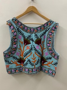 <b>Floral</b> Embroidered Cotton <b>Vest</b> V-Neck Sleeveless Prairie Chic Style Handmade Women's Spring <b>Top</b> - Product Image 2