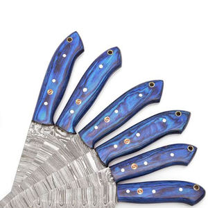 Ensemble de 6 couteaux de cuisine en acier Damas, faits à la main, durables, 8-9,9 pouces, manche en bois, poli, tranchant, bord dentelé, pour droitiers - Product Image 3
