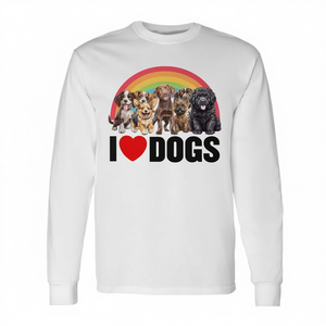 T-shirt à manches longues « I Love Dogs » avec motif de chien arc-en-ciel mignon pour les amoureux des animaux - Product Image 3