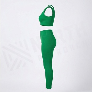 Women's Seamless Yoga Set Green High Waist <b>Leggings</b> Scoop Neck Crop Top 2 Piece Gym <b>Activewear</b> - Product Image 3