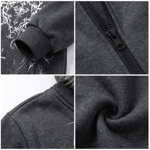 Women's Gothic Hooded <b>Zipper</b> <b>Jacket</b> With Faux Fur Collar Printed Design Winter Wear Fleece Material Regular Length Hoodies - Product Image 6