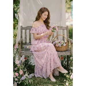 Best Price Women Halter Neck Floral Layered Ruffle <b>Maxi</b> Dress Simple Daily Vintage Modest Elegant Knitted Summer Party Beach - Product Image 6