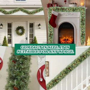 Confezione da 2 Ghirlande Natalizie Pre-Illuminata Effetto Neve 2,7m, 200 Luci Calde, 440 Punte, Rosse, Stile Moderno per Interni, Ghirlanda Artificiale - Product Image 4