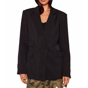 Blazer noir sur mesure pour femme, croisé, coupe ajustée, col en V, anti-plis, pour le bureau, veste de costume, fabricant OEM ODM, vente en gros - Product Image 3