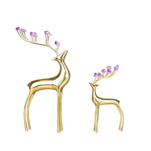 <b>Gold</b> Reindeer with Purple Crystal on Horn Decorative Accent for <b>Console</b> <b>Table</b> Decor And Showcase Cabinet Decorative Display - Product Image 3