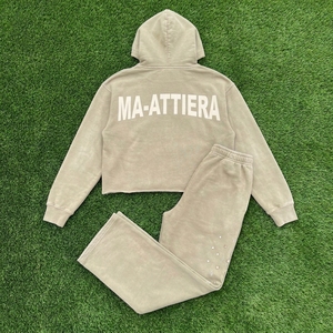 Conjunto de Sudadera Corta con Capucha y Pantalones Jogger para Mujer, Color Caqui, Estilo Casual, de Algodón y Felpa, Ropa Deportiva, Venta al Por Mayor OEM - Product Image 6