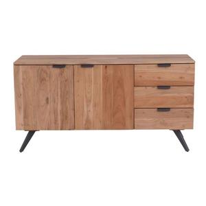 Modern Industrial Modular Eco-Friendly Solid Acacia Wood Large Capacity 3-Drawer 2 door Living Room Cabinet <b>Iron</b> Legs Flat Panel - Product Image 1