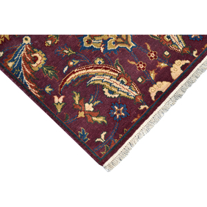 Tapis persan traditionnel noué à la main en laine, motif floral bordeaux, à poils ras, accent vert, tapis de luxe pour salon - Product Image 1