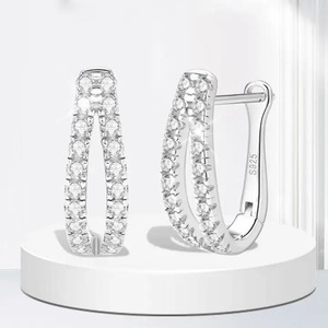 Nueva Colección de Pendientes de Aro con Corte Redondo en Forma de U, con Moissanita 925 y Baño de Oro Blanco de 18K, para Mujer - Product Image 1