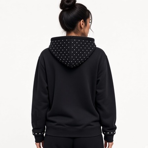 Sudadera con capucha negra extragrande personalizada con cremallera y pedrería, 100% algodón, tela suave, estilo vintage, para uso cómodo unisex. - Product Image 5
