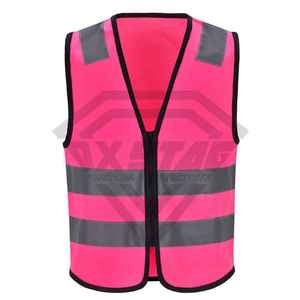 Gilet de sécurité rose premium en polyester avec bandes réfléchissantes, plusieurs poches, haute visibilité, antibactérien, certifié Oeko-Tex, vêtements de travail - Product Image 1