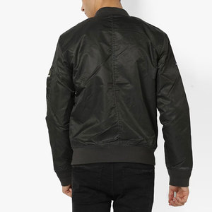 Blouson Bomber Homme Noir en Polyester/Coton Enduit avec Motifs Patchwork, Col Montant, Style Moto Biker, Vêtement d'Hiver, Logo Frontal - Product Image 3