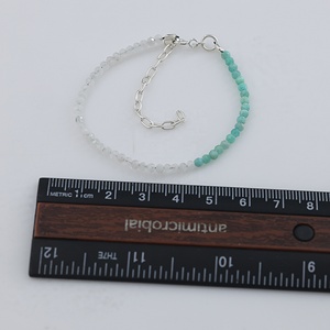 Natural Rainbow Moonstone & Amazonite Faceted <b>Beaded</b> <b>Bracelet</b> Adjustable 925 Sterling Silver Chain Gemstone <b>Bracelet</b> for Women - Product Image 2