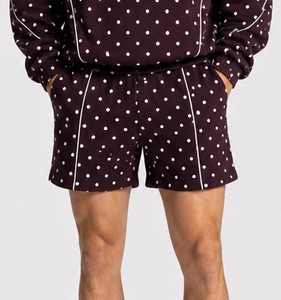 Shorts de bain pour hommes en coton molletonné respirant, imprimé à pois avec ligne contrastante, qualité supérieure, personnalisable avec logo, style décontracté - Product Image 3