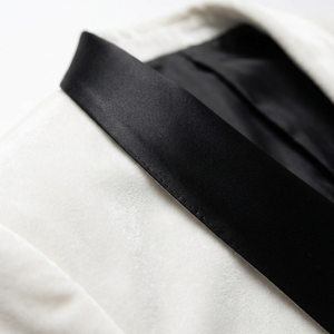 Newly Arrived Men's White <b>Velvet</b> <b>Blazer</b> Single Breasted Black Shawl Collar Formal Suit Jacket - Product Image 5