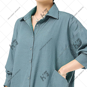 Custom Oversized Cotton Linen Button <b>Down</b> Shirt – Casual Long Sleeve Loose Fit Blouse with Pockets - Product Image 5