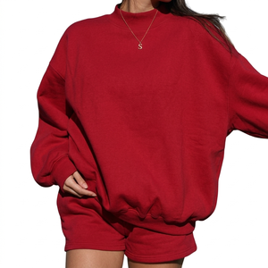 Conjunto de Sudadera y Pantalones Cortos para Mujer, Personalizado, Cuello Alto, Manga Larga, Holgado, Transpirable, Mezcla de Poliéster/Algodón - Product Image 4