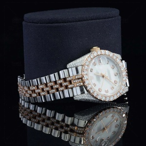 Reloj de Moissanita con Esfera Blanca y Fecha, Estilo Elegante, Caja de Acero Inoxidable, Diseño Bicolor con Incrustaciones, Diámetro de Esfera de 41 mm - Product Image 3
