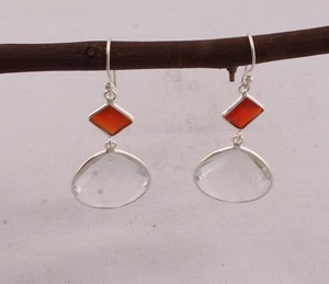 Natural Crystal <b>Red</b> Onyx <b>Earrings</b> 925 Sterling Silver Minimalist Rectangle Drop <b>Earrings</b> Handmade Jewelry Wholesale - Product Image 1