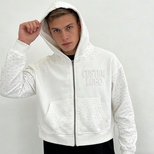 Men's Trendy <b>Hoodies</b> White Rivet Embroidery Letter Cotton Zipper Hooded Oversized Pocket Casual <b>Hoodies</b> - Product Image 1
