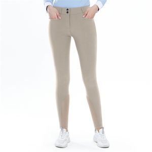 Pantalon d'équitation taille haute pour femme, couleur unie, coupe ajustée, fermeture boutonnée, beige - Product Image 2