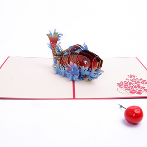 Carte de vœux artisanale 3D pop-up Poisson Koi en papier, idéale pour les cadeaux de fêtes et la décoration, vente en gros - Product Image 5