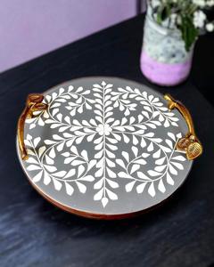 Nueva Bandeja Redonda de Feng Shui de ILAHI, Hecha a Mano, Ecológica, de Lujo, con Diseño Decorativo Elegante, de Primera Calidad, para Servir Comida Caliente en el Hogar y la Cocina - Product Image 1