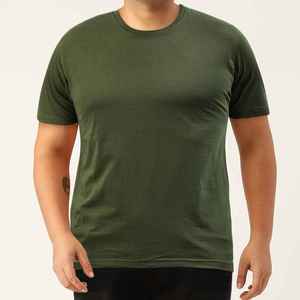 เสื้อยืดคอกลมแขนสั้นผู้ชาย สีเขียวมะกอก ผ้าฝ้าย ทรงเข้ารูป สีพื้น ลำลอง ผ้าถักเนื้อนุ่ม - Product Image 3