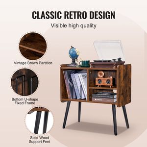 Meuble de rangement vintage pour disques vinyles avec étagères amovibles, capacité 100 albums, support pour tourne-disque, étagères pour CD, lecteur de disques - Product Image 5