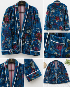 Robes décontractées en velours à imprimé animalier tropical, col mandarin, manches longues, coupe ample, veste oversize, tenue d'automne naturelle - Product Image 5