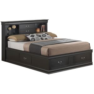 Letto matrimoniale tradizionale nero con contenitore e rivestimento elegante - Prodotto Letti Imbottiti - Product Image 1