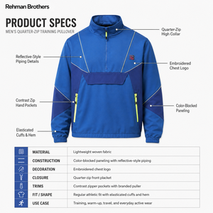 <b>Men's</b> Blue Color Block Quarter-<b>Zip</b> Racer <b>Jacket</b> Windproof Waterproof Breathable Polyester Sporty Activewear Custom Logo Autumn - Product Image 5