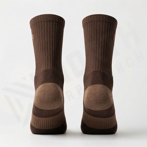 Brown Crew <b>Socks</b> Solid Knitted Breathable Polyester Cotton Spandex Workout Training <b>Socks</b> for Adults Autumn Season - Product Image 2