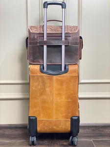 Conjunto de maletín y equipaje de cuero con herramientas manuales de alta calidad, bolsos con ruedas florales occidentales con combinación de maleta de viaje Vintage de piel de vaca - Product Image 4