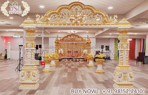 Decoración de Mandap Mayur para Bodas Indias de Gujarat, Decoración de Mandap de Fibra para Bodas del Sur de la India, Mandap Dorado Tradicional, Conjunto de Escenario para Bodas - Product Image 6