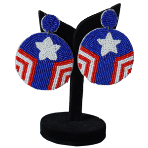 Trendy & Versatile Independence Day Round Patriotic <b>Earrings</b> <b>Red</b> White Blue Star Statement Dangle <b>Earrings</b> for Women and Girls - Product Image 1