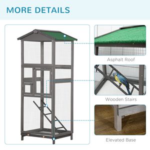 Jaula para Pájaros de Madera Gris de 65 Pulgadas con Bandeja Extraíble y 2 Puertas, Casa de Aves para Exteriores para Loros y Periquitos - Product Image 6