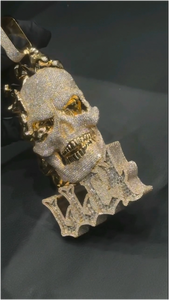 Collar de Hip Hop con Colgante de Calavera Chapado en Oro, Colgante de Calavera con Moissanita, Colgante de Calavera con Diamantes Iced Out para Hombre - Product Image 5