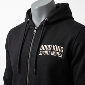 Sweat-shirt à capuche zippé en molleton noir obsidienne avec double poche frontale fendue et cordon de serrage réglable pour l'extérieur - Product Image 6