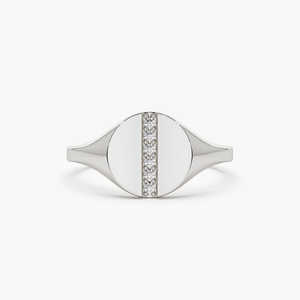 Pave Line Signet Pinky <b>Ring</b> Style Moissanite <b>925</b> Sterling <b>Silver</b> 14k Gold Plated Moissanite Bridal Jewelry Perfect For Parties - Product Image 4