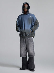 Sudadera con capucha de algodón polar con efecto degradado y pedrería, estilo oversize, para hombre, con efecto desgastado, para streetwear, suministro OEM - Product Image 6