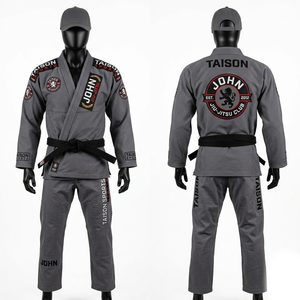 Kimono de BJJ de algodón perlado premium de 450 GSM, negro, con costuras reforzadas, parches bordados personalizados y etiquetas tejidas. - Product Image 3