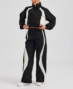 New Arrived Winter <b>Vintage</b> Casual Regular Fit Solid color block design full zip up with stand collar <b>windbreaker</b> sets for women - Product Image 3