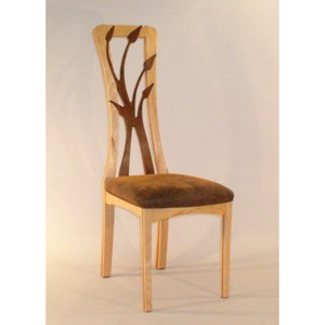 Luxury Handcrafted Solid Wood Dining <b>Chair</b> Artistic Branch Inlay High Back <b>Brown</b> Upholstered Seat - Product Image 5
