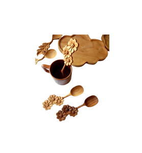 Juego de Utensilios de Cocina de 7 Piezas de Madera de Fresno Natural Rústica y Nogal Negro Africano, Ecológico, con Mini Cucharas en Forma de Corazón - Product Image 3