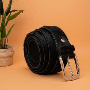 Solid Black Cow Hide Vintage Riveted <b>Belt</b> <b>Silver</b> Pin <b>Buckle</b> Rectangular Casual Style Durable Genuine Leather 3.5cm Width 120cm - Product Image 5