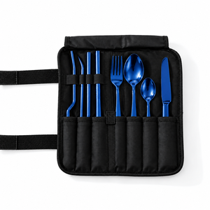 Kit de Plats de Présentation Professionnel en Acier Inoxydable Bleu Royal, 8 Pièces, Ustensiles de Cuisine pour la Décoration Culinaire, Rangement en Rouleau, Compatible Lave-Vaisselle - Product Image 2