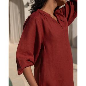 Women Cotton Linen <b>Boho</b> Maxi <b>Dress</b> Red Long Sleeve Loose Fit Ethnic Style Vacation Midi <b>Dress</b> - Product Image 2