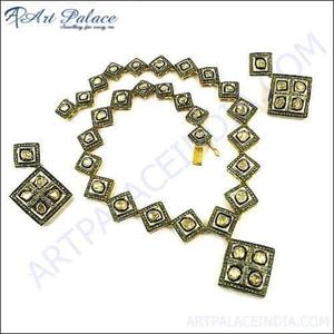 Conjunto de joyería fina de Plata de Ley 925, nuevo, hermoso y pesado, collar de diamantes reales, pendientes, precioso conjunto victoriano amarillo victoriano - Product Image 1